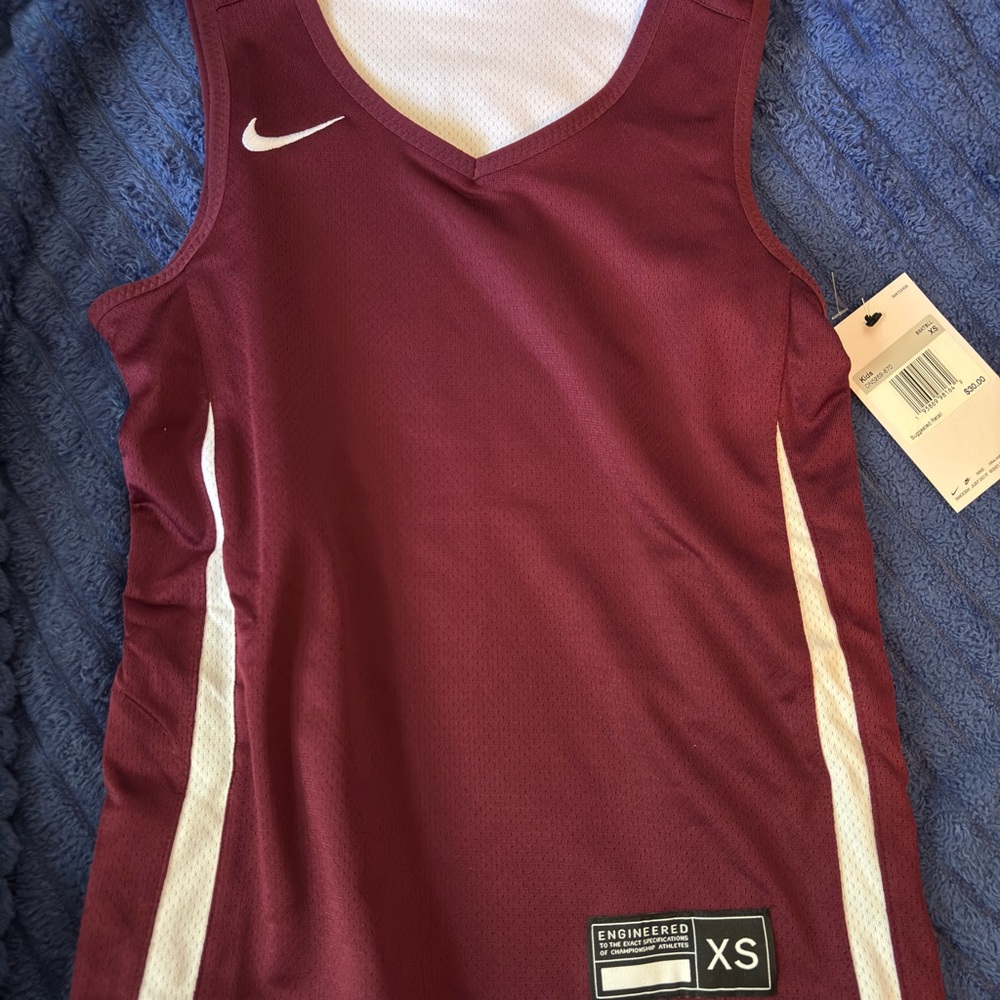 Nike Maroon and White Athletic Basketball Jersey